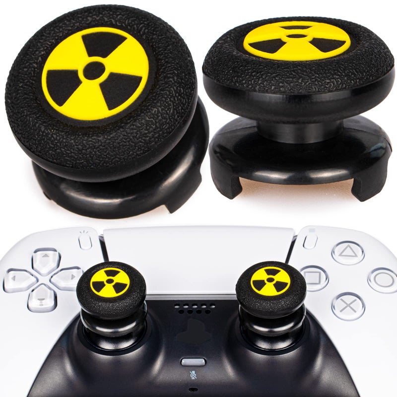 Playrealm FPS Thumbstick Extender & 3D Texture Rubber Silicone Grip Cover 2 Sets for PS5 Dualsenese & PS4 Controller (Radiation Black) - Image 1